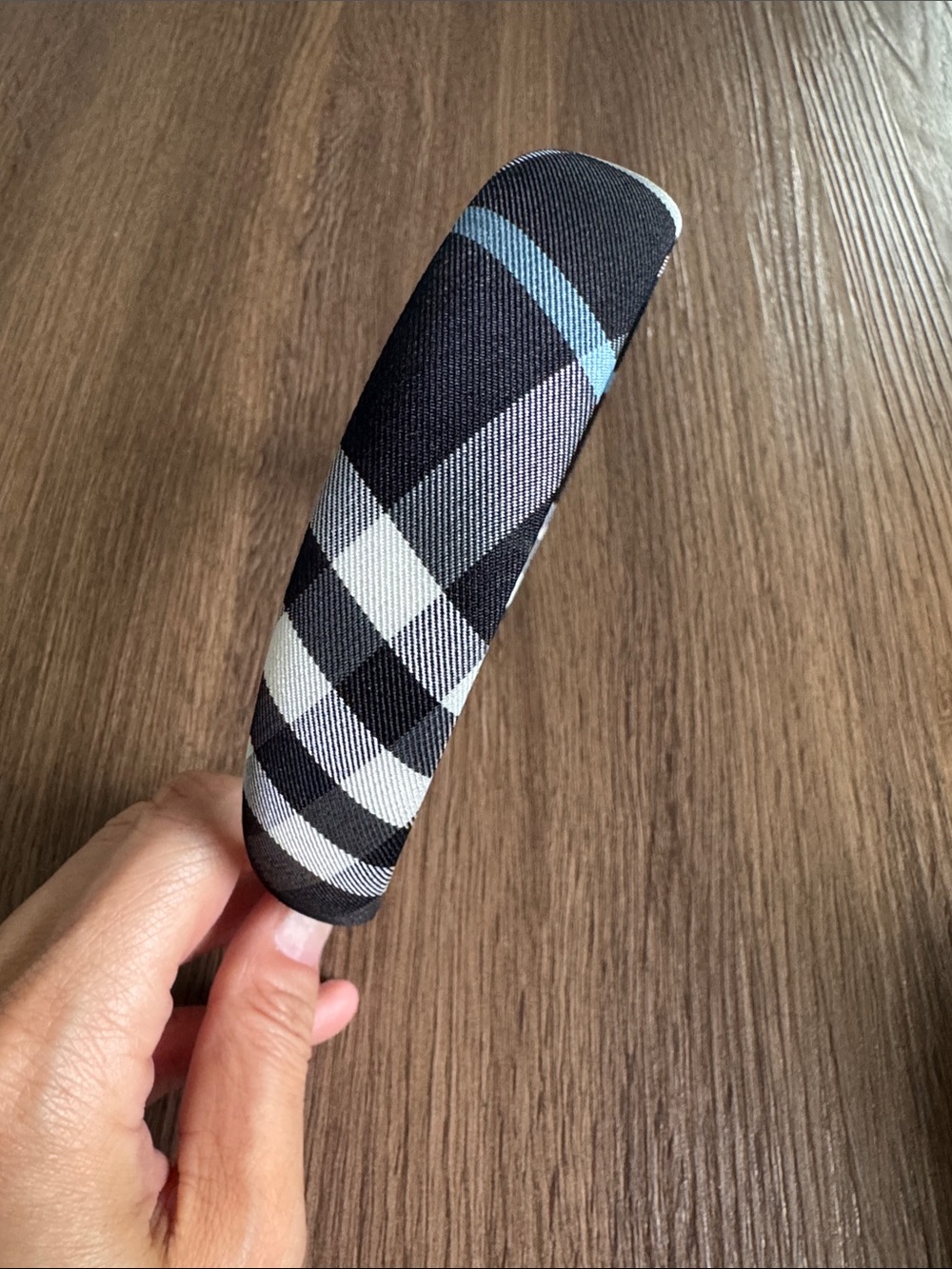 Plaid Padded Headband in Navy, White & Light Blue
